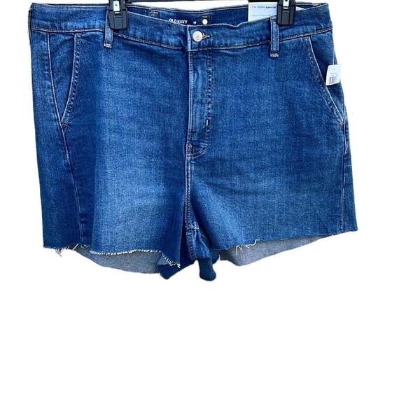 Old Navy denim jean shorts Sky-Hi A-line, High Rise Frayed Hem size 18 NEW - Picture 1 of 10
